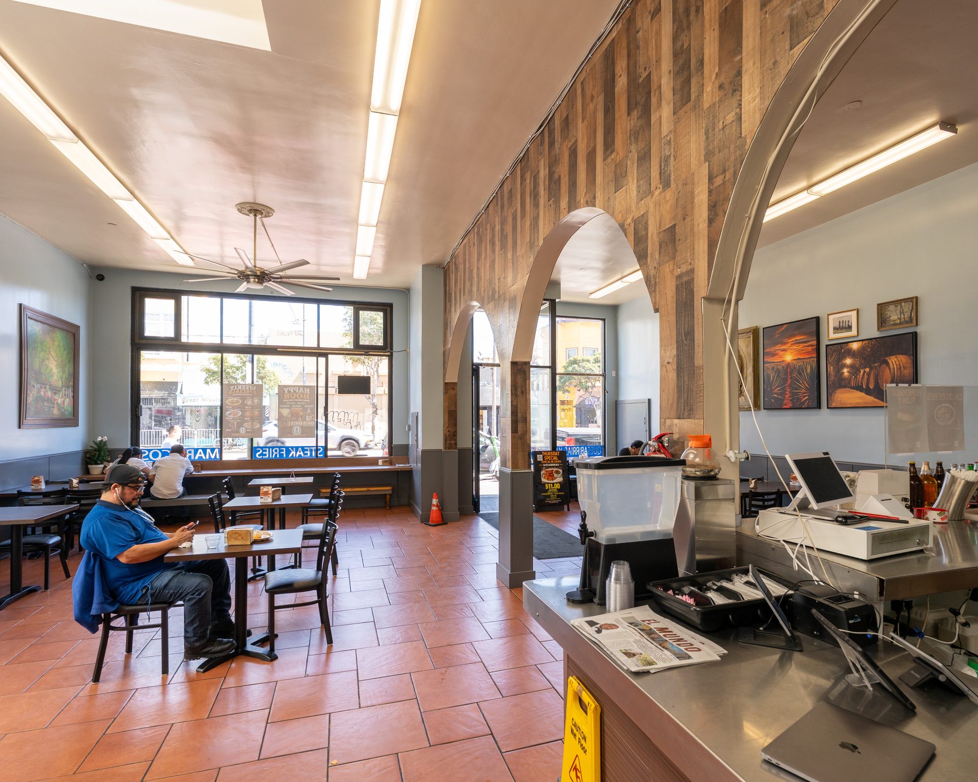 The salsa bar and spacious dining room
