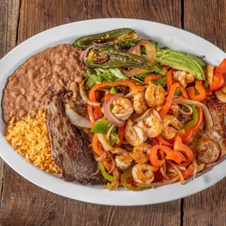 Carne Asada and Shrimp dinner plate