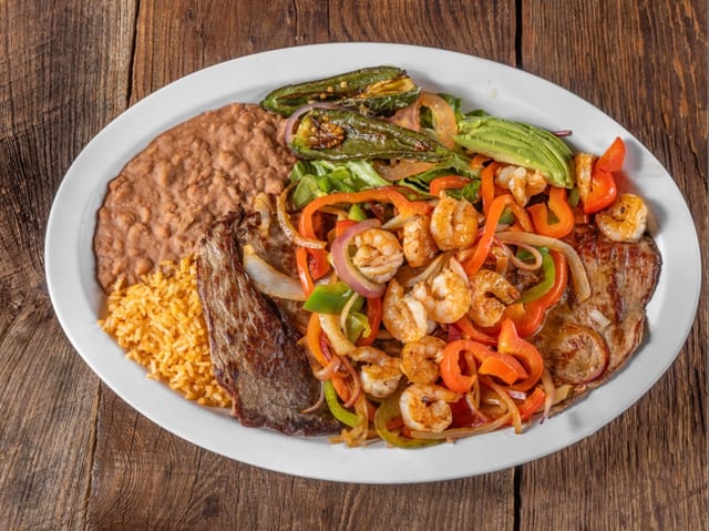 Carne Asada and Shrimp Dinner Plate.